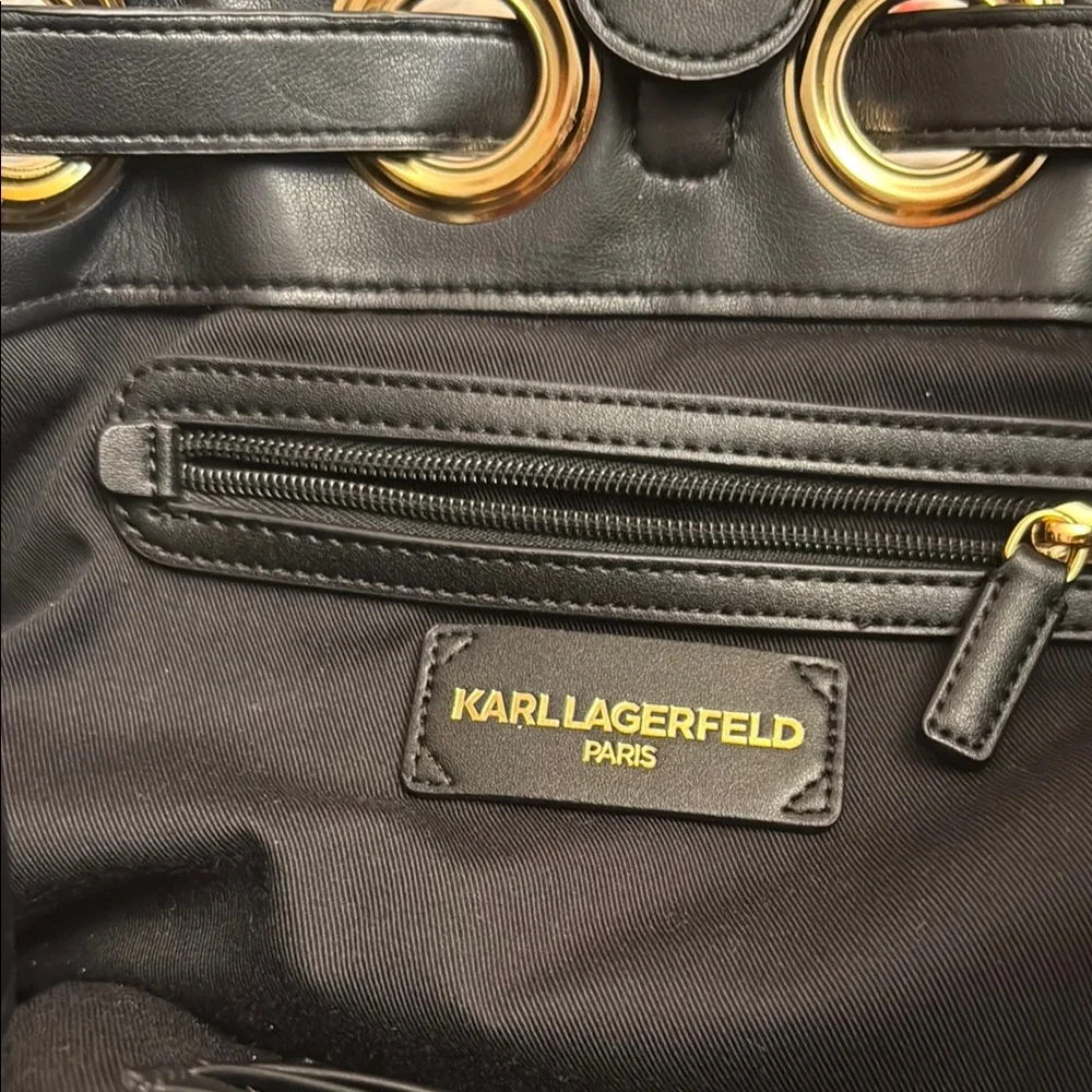 Karl Lagerfeld Black Leather Bag with Gold Details - Picture 2 of 6